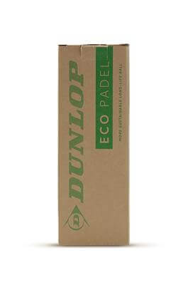 Dunlop ECO Padel ballen verpakking, milieuvriendelijk en recyclebaar, ideaal voor clubs en recreatieve spelers.